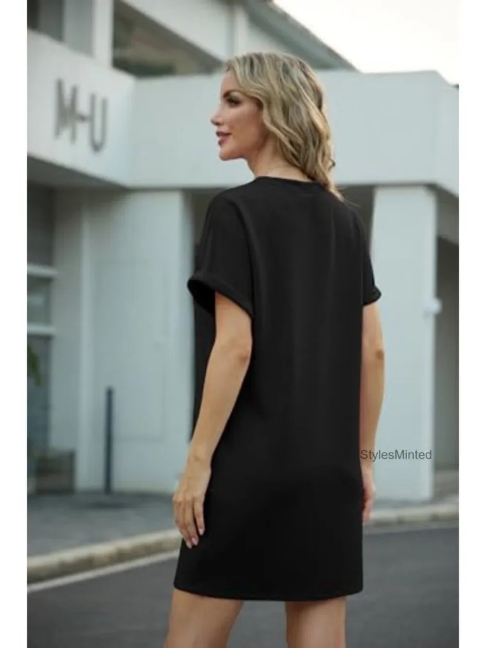 Women's Short Sleeve Shift Dress with Pockets, Wrinkle-Resistant Cotton Blend,